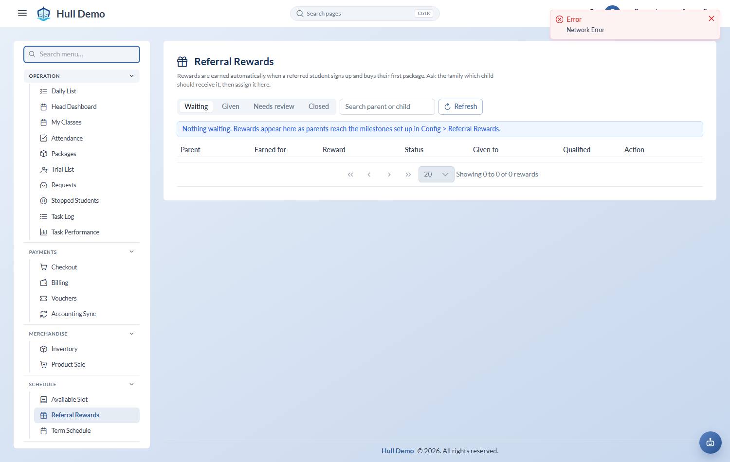 The referral reward cycle configured for the academy