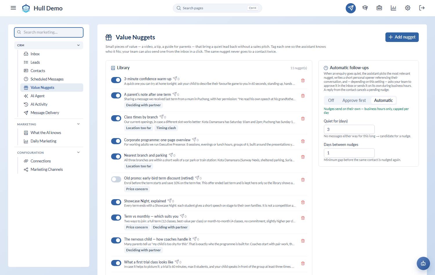 The Value Nuggets library with tags and delivery counts