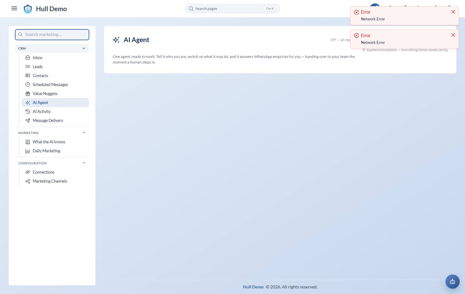 The AI Agent page showing its six tabs